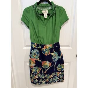 Emerald Green Anthropologie Tabitha Floral Dress Size 4 Pockets